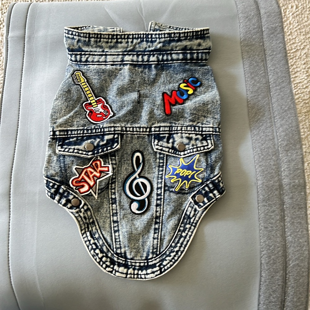 Denim Dog Jacket with Patches